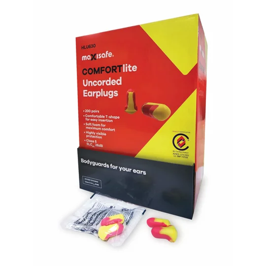 COMFORTlite T-Shaped Uncorded Earplugs - Class 5, 26dB Box 200 Pair