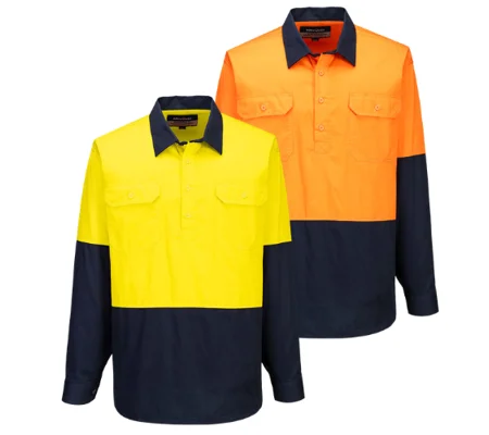 Work Shirt Canberra Hi-Vis Contrast Lightweight 1/2 Button Class D L/Sleeve - MC801
