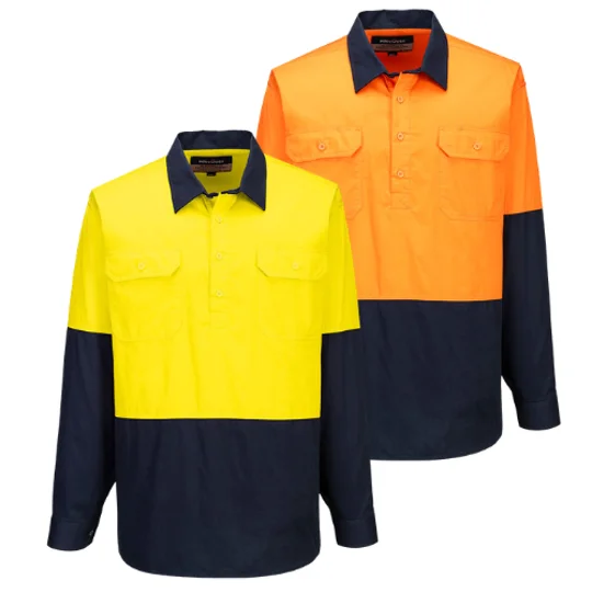 Work Shirt Canberra Hi-Vis Contrast Lightweight 1/2 Button Class D L/Sleeve - MC801