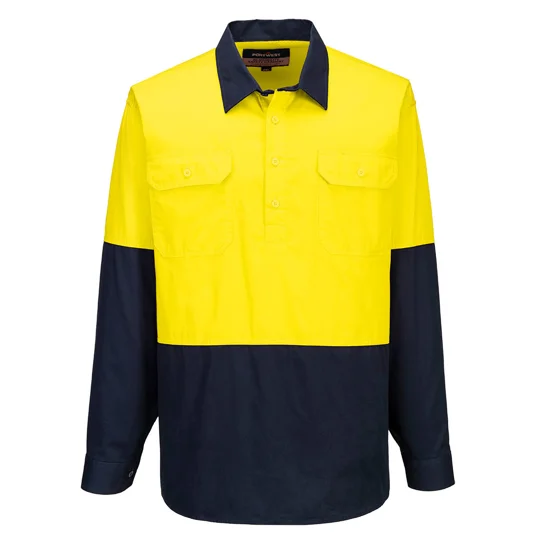 Work Shirt Canberra Hi-Vis Contrast Lightweight 1/2 Button Class D L/Sleeve - MC801