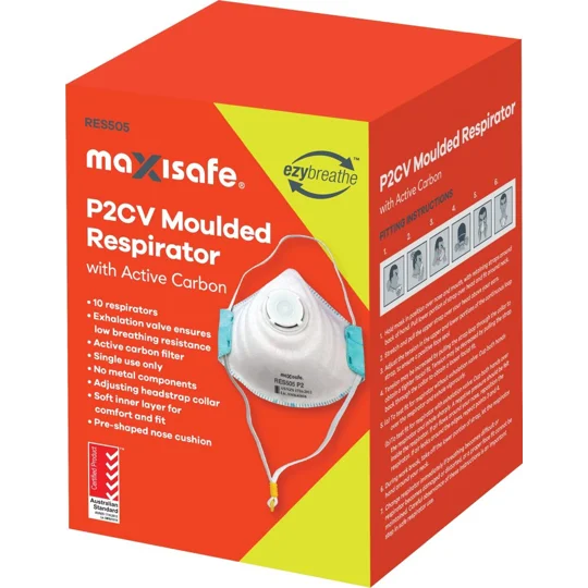 P2 Moulded Respirator with Carbon filter and Valve, box 10