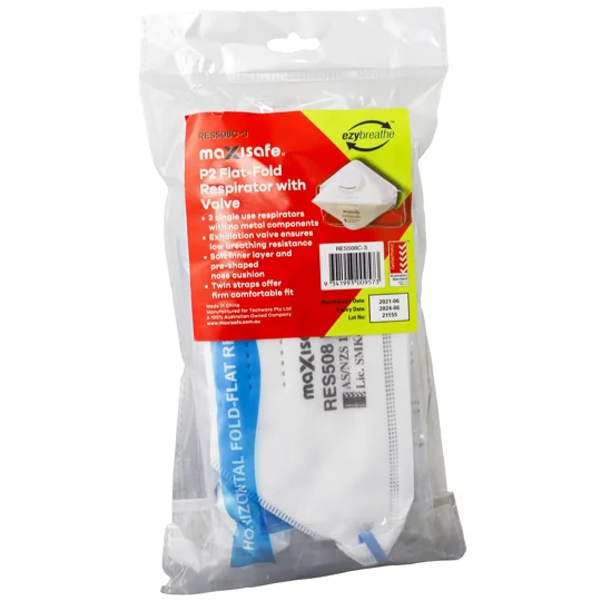 P2 Flat Fold Respirator with Valve - card of 3