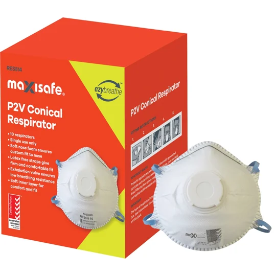 P2 Conical Respirator with Valve Dust Mask, Box 10