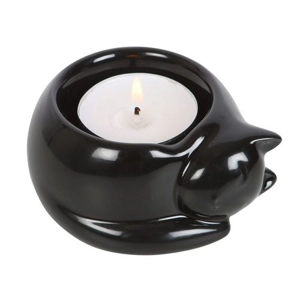 Ceramic Tealight Candle Holder, Black Cat Design