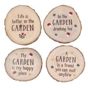 Drinks Coaster Set Garden Wood Slice