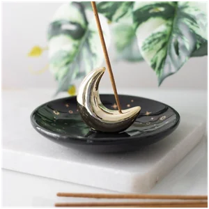 Gold Crescent Moon Incense Stick Holder