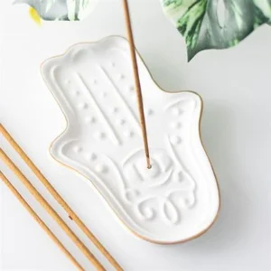Incense Stick Holder, White Hamsa Hand design