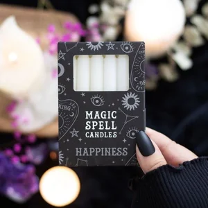 Set of 12 White 'Happiness' Spell Candles