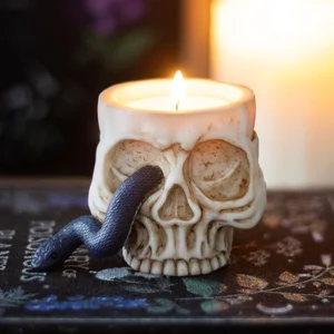 Skull Tealight Candle Holder with Snake