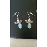 Teal teardrop angel earrings