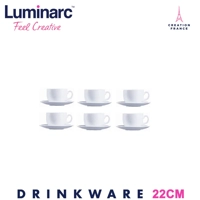 Luminarc Diwali White Plain Cup & Saucer 22Cl 6`S