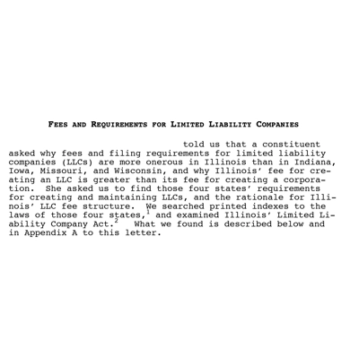 Fees and Requirements for Limited Liability Companies in Illinois Research (Letter)