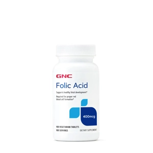 GNC Folic Acid 400mcg - 100 Vegetarian Tablets (100 Servings)