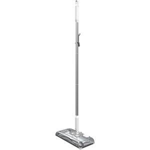 The BLACK+DECKER 50-Minute Lithium-Ion Carpet Sweeper, a self-standing cordless electric broom.