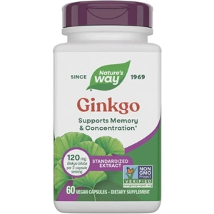 A 60-capsule bottle of Nature's Way Standardized Ginkgo, a vegan brain health supplement.