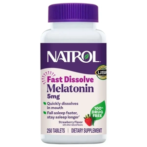 Natrol Melatonin 5 mg Fast Dissolve Tablets, 250 tablets, ideal for fast-acting sleep support and improved sleep cycles.