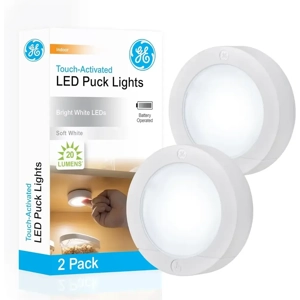 GE Wireless LED Puck Lights, Battery Operated, 20 Lumens,2..