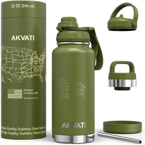 AKVATI 32 oz Insulated Stainless Steel Water Bottle – 3 Li..