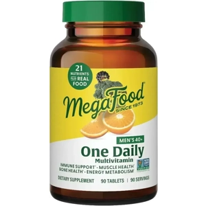 MegaFood Men's 40+ One Daily Multivitamin, 60 tablets, designed for optimal health and vitality in men over 40.