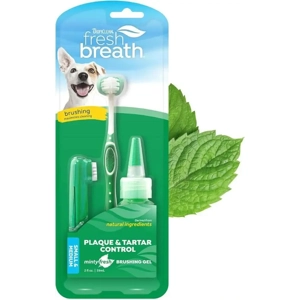 TropiClean Fresh Breath Toothbrush and Toothpaste Kit For Dogs, Minty Fresh