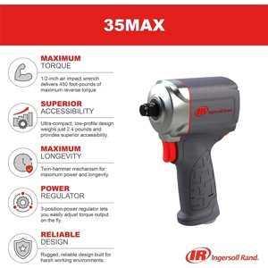 Ingersoll Rand 35MAX Ultra-Compact Impact tool - Powerful, Lightweight, 1/2 Inch Air Wrench