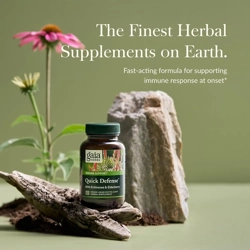 A close-up of two amber-colored Gaia Herbs Quick Defense Liquid Phyto-Capsules