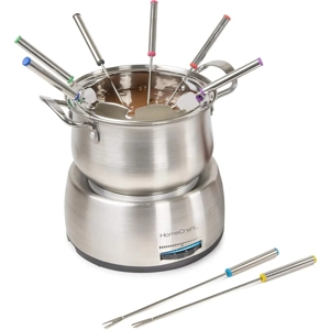 Nostalgia 8-Cup Electric Fondue Pot Set stainless steel front view.
