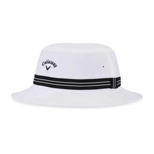 Side profile of Callaway white sun hat showing wide brim