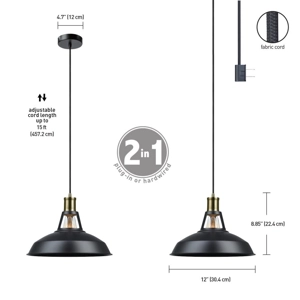 Globe Electric Robin 1-Light Plug-In or Hardwire Pendant w..