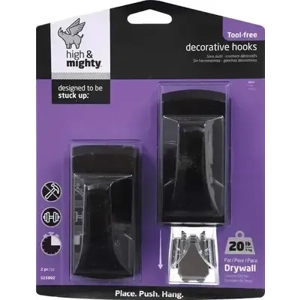 HIGH & MIGHTY Tool Free Decorative Hook, 2 Hooks, 20LB Lim..