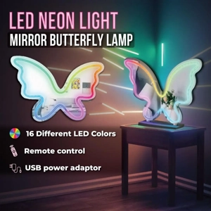 MELANNCO LED Neon Light Mirror Butterfly Lamp w/Remote Con..