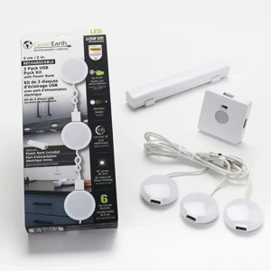 Good Earth 3-Pack 2-in Rechargeable USB LED Puck Light Kit..