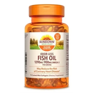 Sundown Naturals Odorless Premium Omega-3 Fish Oil Mini Softgels 1290mg, 72CT