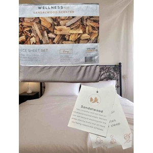 The Wellness Plus King 6-piece sheet set in a neutral color, infused with a Sandalwood scent.