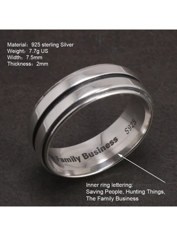 Dean Winchester 925 Silver Ring and Box, engraving 