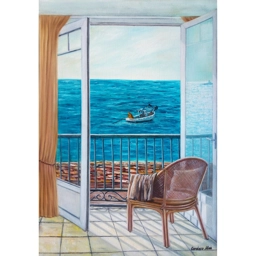 CHAMBRE VUE MER 73X50cm, huile