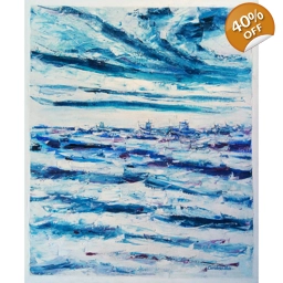 BARQUES FUYANT LA TEMPÊTE 65X54cm, huile au couteau