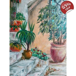 ESCALIERS FLEURIS DU CASTELLET 65X50cm, huile