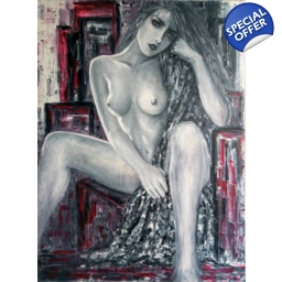 NIKITA | Rouge et Noir 81X60cm, huile au couteau