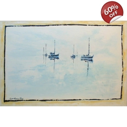 PECHEURS AU FILET BLEU 50X73cm, huile au couteau