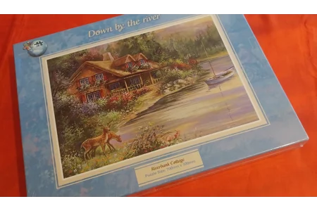 Puzzle World Down By The River - Riverbank Cottage 1000 Piece Jigsaw Puzzle NEW Puzzle World Down By The River - Riverbank Cottage 1000 Piece Jigsaw Puzzle NEW