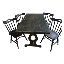 Country style dining room table and four chairs dark oak