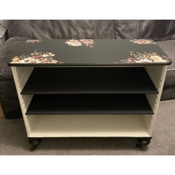 Upcycled  adjustable shelving unit  on castors