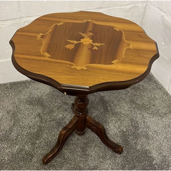 Splayed leg side table with flower inlay pattern