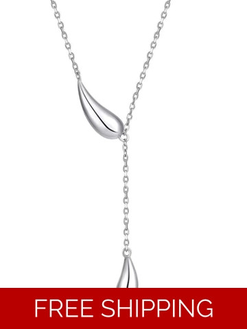 Sterling Silver Water Drop Lariat Fringe Necklace