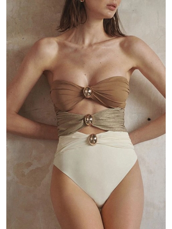 Elegant Beige & Cream Swimsuit