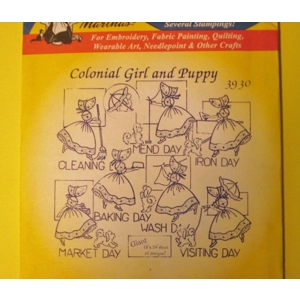 Aunt Martha's Iron Transfer 3930 Colonial Girl and Puppy