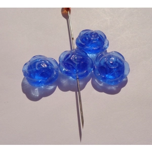 2 Vintage 3D Glass Roses Pendant 15mm Blue Germany