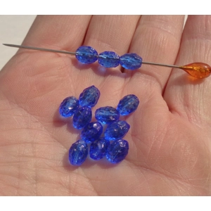 13 Dimple Blue Glass Beads 8x5mm Crafting