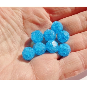 9 Faceted Blue Cracked Glass Beads 10mm Crafting